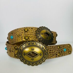 NWT Kathy Van Zeeland Concho Hornback Turquoise Topaz Studded Belt